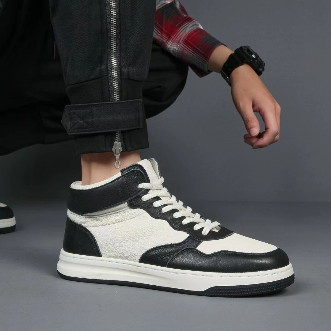 aj头层牛皮鞋子男24新款秋冬季男鞋潮牌厚底头层牛皮运动鞋子男款