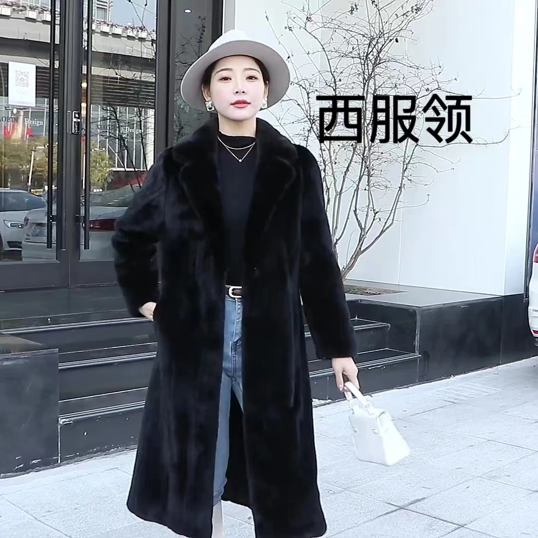 营城之恋西服领衣长110冬季貂皮气质时尚大衣加厚长款显瘦