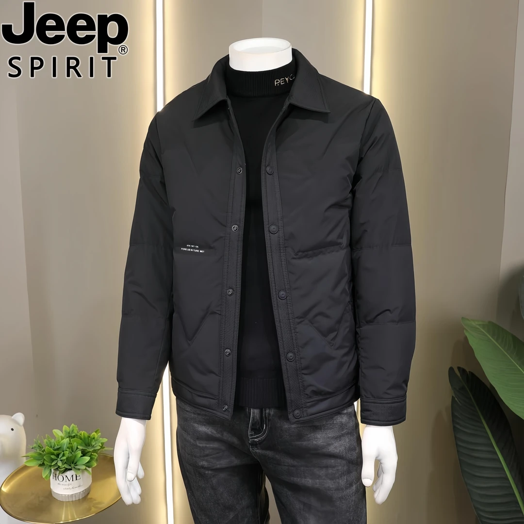 Jeep吉普反季清仓男士羽绒服夹克休闲工装衬衫百搭翻领修身外套潮