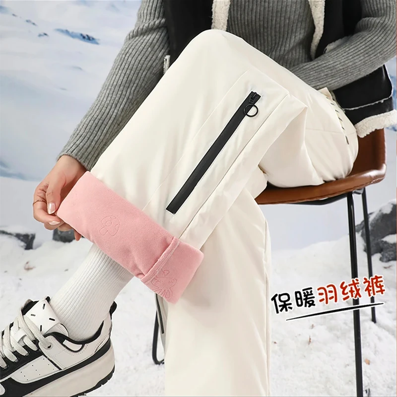 三防冲锋羽绒裤女冬季外穿2024新款高中生户外运动休闲工装直筒裤