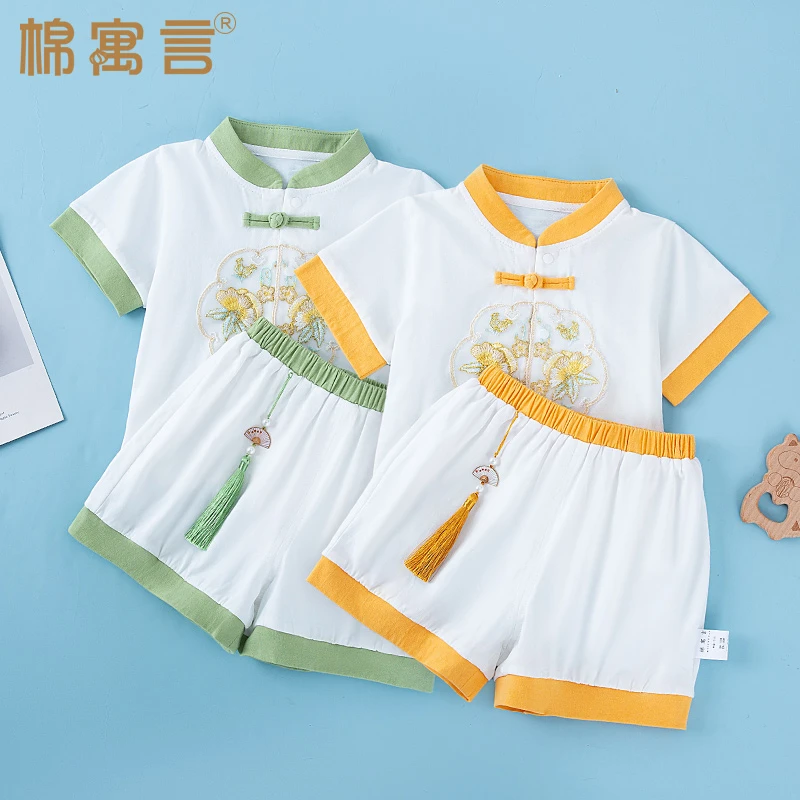中国风婴儿分体套装夏季短袖纯棉两件套儿童汉服薄款宝宝短裤国潮