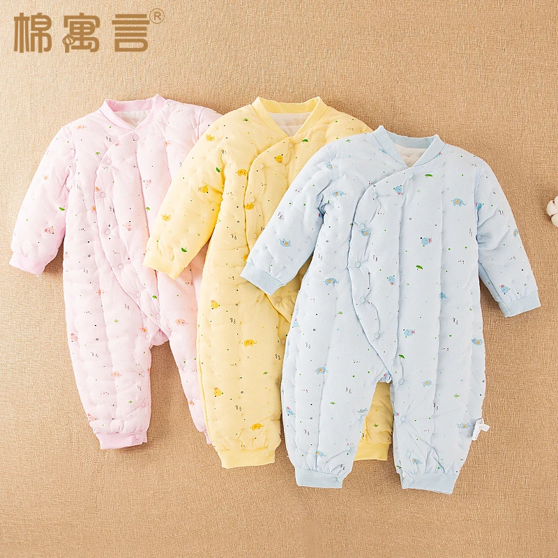 纯手工棉花宝宝连体衣冬季加厚哈衣新生婴儿夹棉保暖外出棉衣爬服