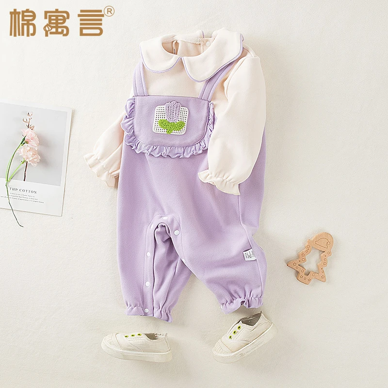 宝宝哈衣春秋冬季德绒婴儿连体衣外出服超萌翻领长袖儿童家居爬服