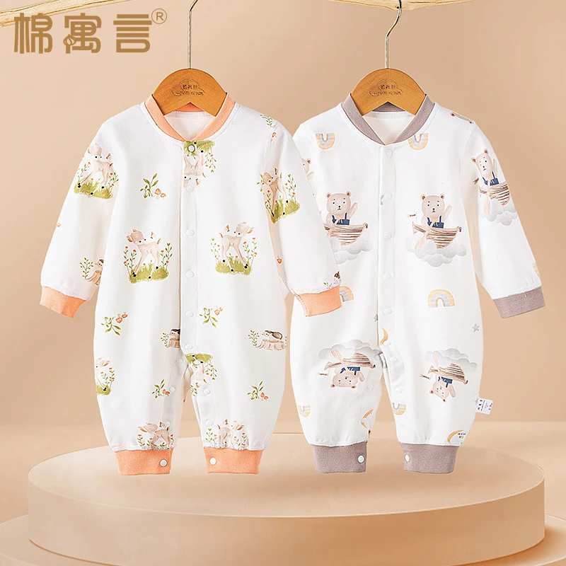 婴儿连体衣春秋季纯棉宝宝衣服长袖家居服哈衣无骨儿童超萌爬爬服