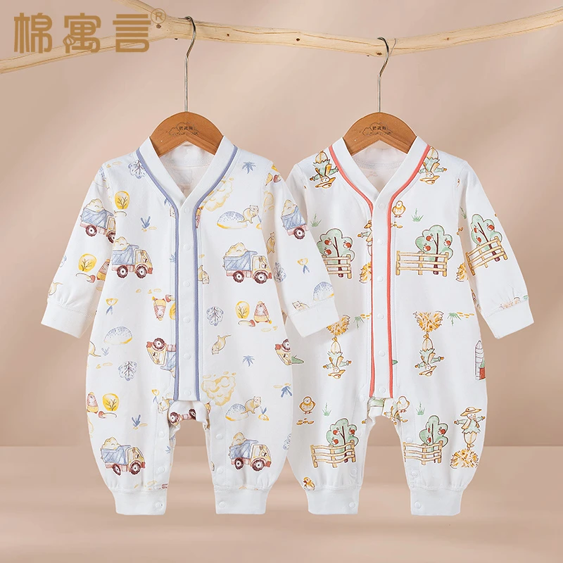 宝宝春秋季连体衣纯棉长袖哈衣婴儿无骨爬爬服新生宝宝四季家居服