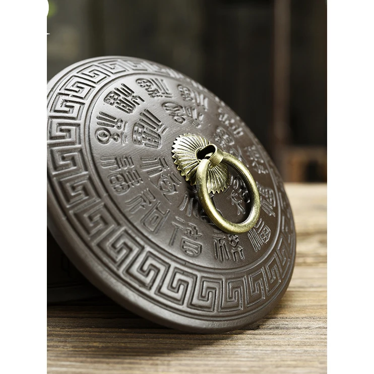 创意复古紫砂烟灰缸带盖防风陶瓷大号办公室家用摆设中国风烟缸男