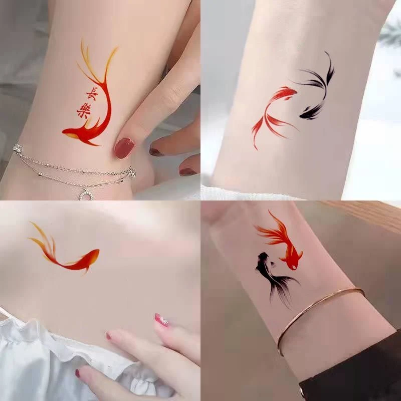 纹身贴防水持久女款锦鲤鱼金鱼锁骨可洗学生ins可爱贴纸脚踝手腕