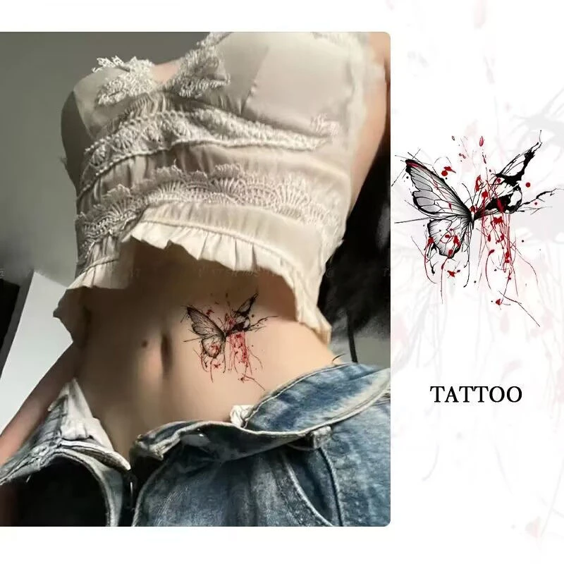残蝶血夜 纹身贴辣妹 甜酷纯欲风暗黑系锁骨腰部防水防汗泫雅风