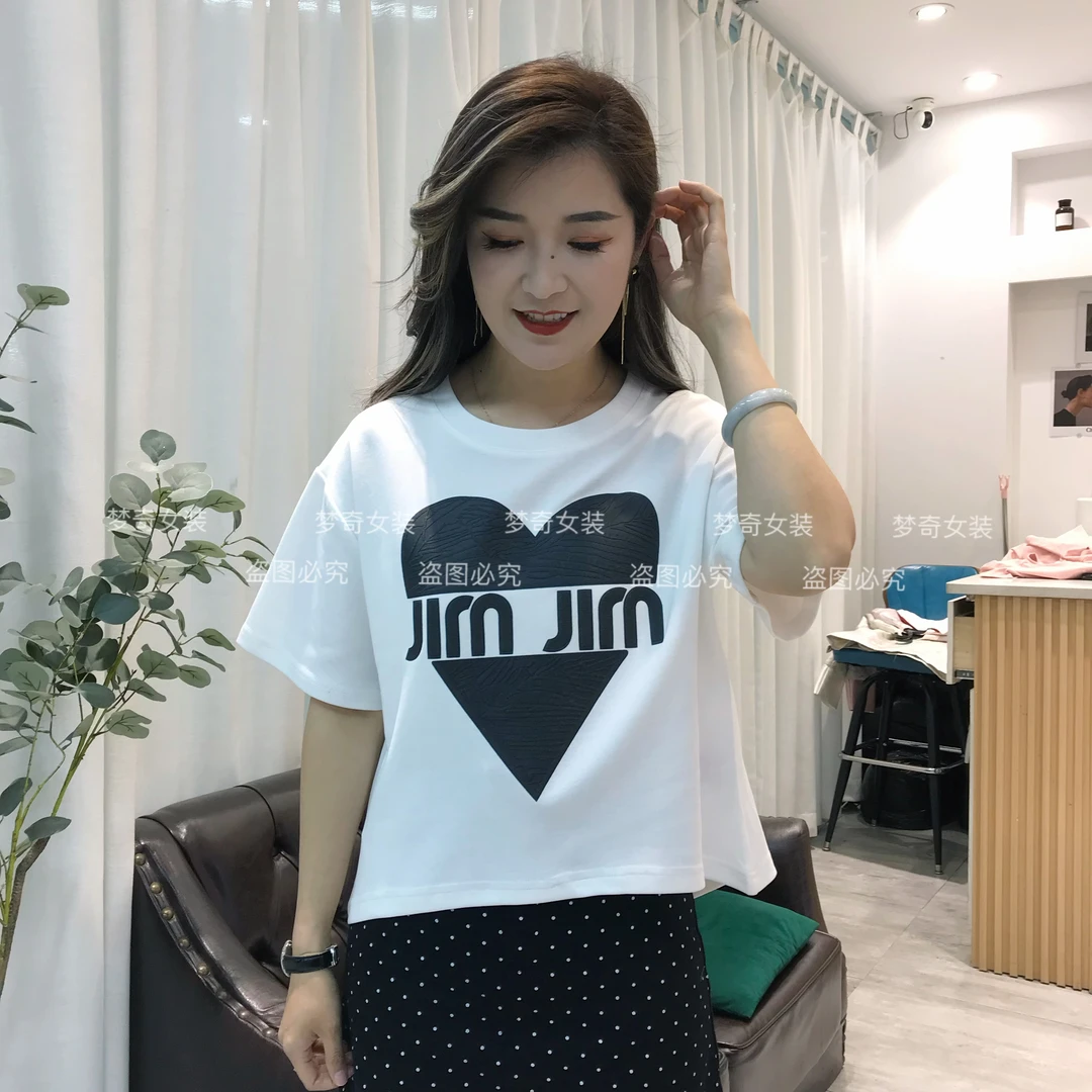 不规则短袖t恤女夏季2024年新款设计感小众宽松显瘦减龄印花上衣