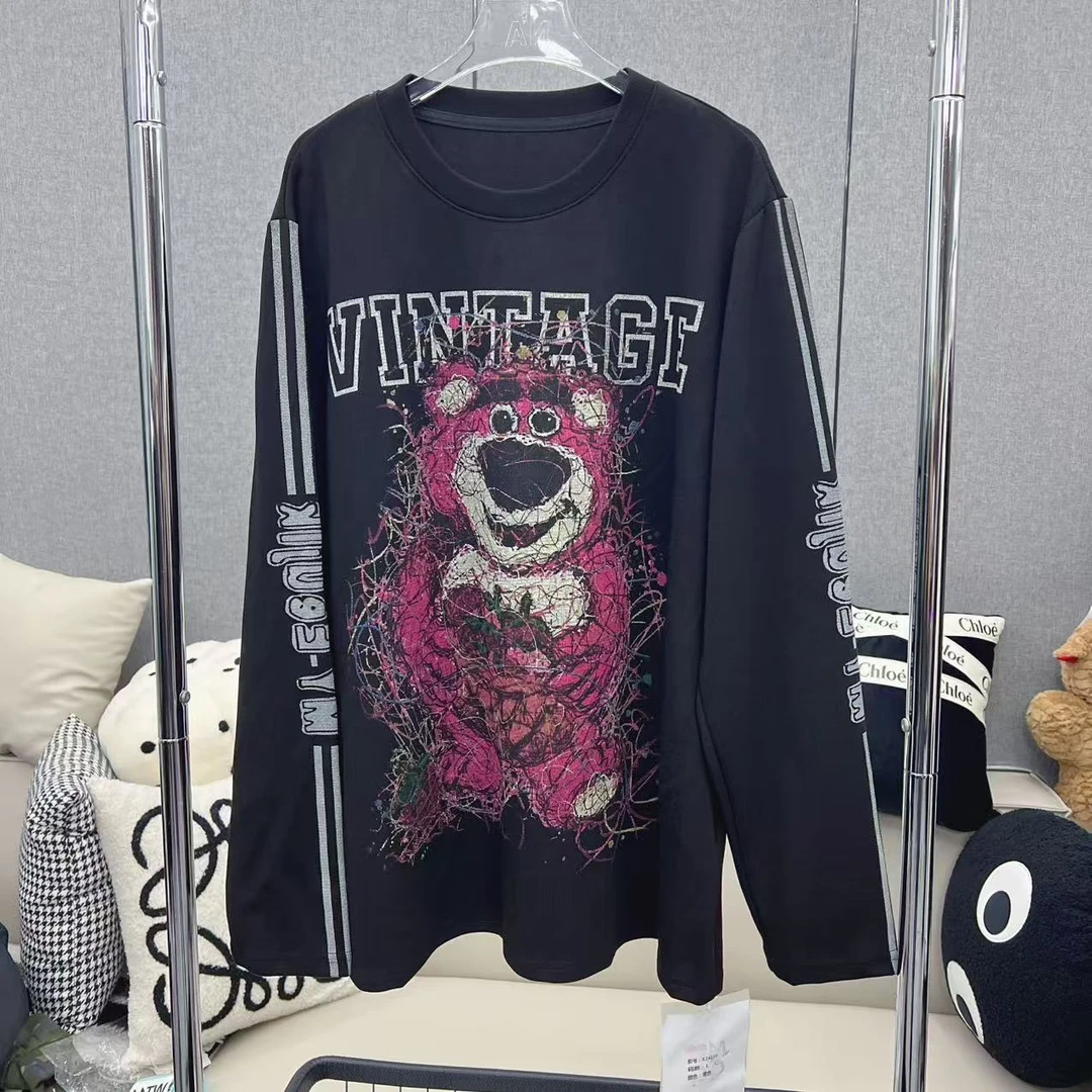 【娜娜推荐】X24195潮牌设计师简约粉色小熊字母长袖打底