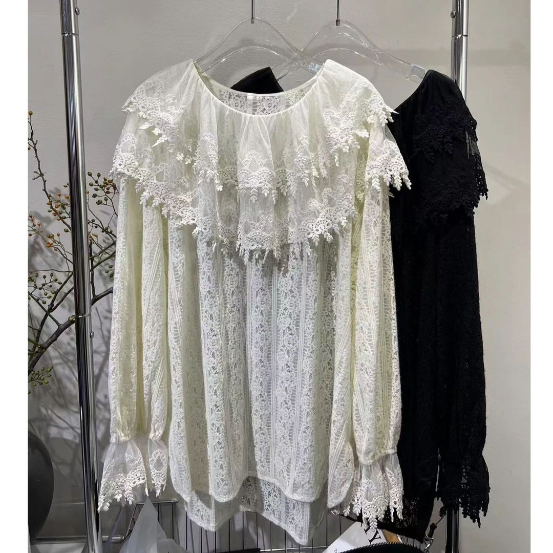 【娜娜推荐】S8630潮牌设计师时尚简约纯色针织拼接蕾丝卫衣