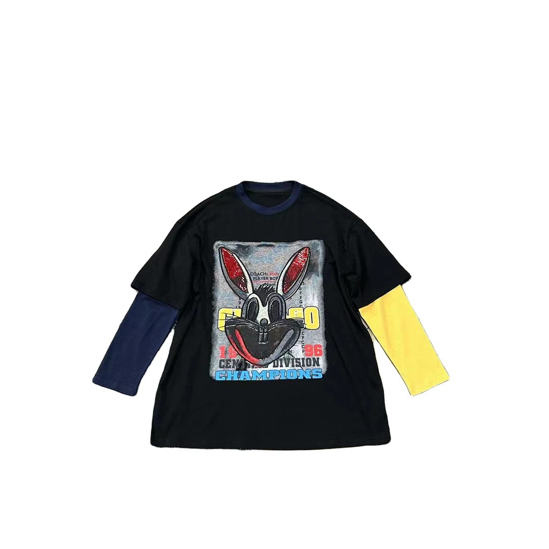 【娜娜推荐】L26695设计师潮牌新款兔子图案时尚百搭假两件长袖