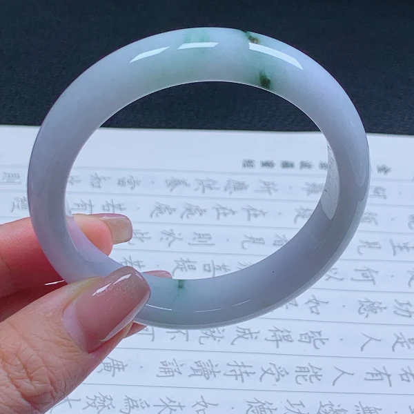 57圈天然翡翠A货老坑冰糯种飘花手镯096少女飘绿宽边精美平安镯