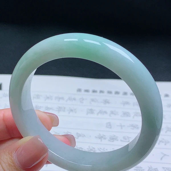 57圈天然翡翠A货老坑冰糯种满绿色手镯059女款翡翠色平安镯少女