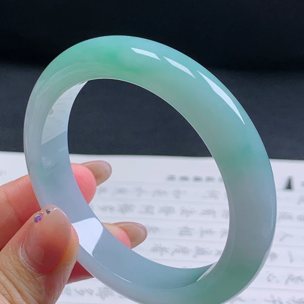 57圈天然翡翠A货老坑种冰晴水绿正圈手镯19绿色冰透平安镯女款