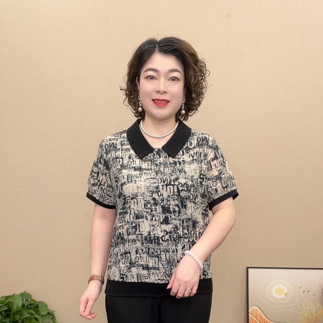 2025短袖新款夏季妈妈装洋气休闲时尚宽松显瘦气质薄款遮肚减龄女