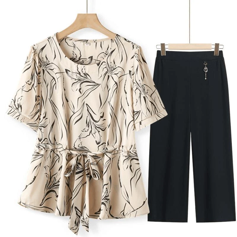 妈妈装夏装减龄洋气新款时尚雪纺短袖上衣婆婆中老年女装T恤显瘦