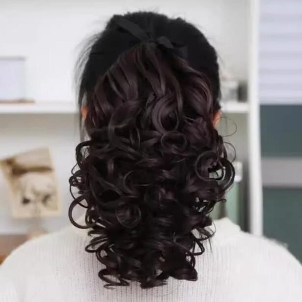 假发马尾短款自然卷抓夹款短卷发绑带式小卷蓬松假发卷马尾短发尾