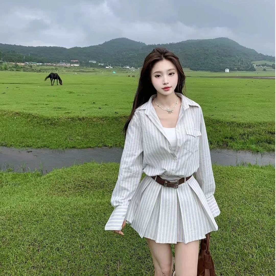 早秋小个子学院风衬衫连衣裙