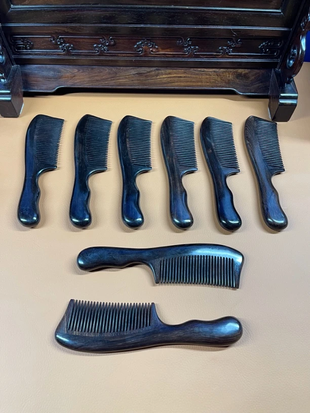 紫光檀天然正品长柄细齿梳子 防静电便携家用