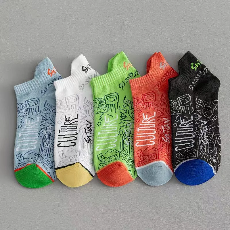 男士ins提耳男生春夏运动袜潮流百搭短筒跑步吸汗浅口时尚潮袜