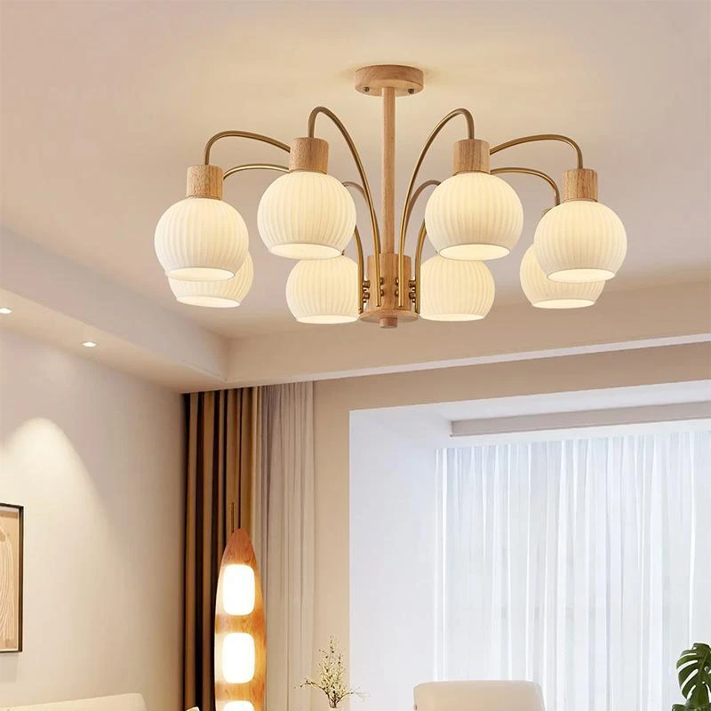 北欧客厅吊灯原木风家用创意简约卧室灯个性大气玻璃房间吊灯