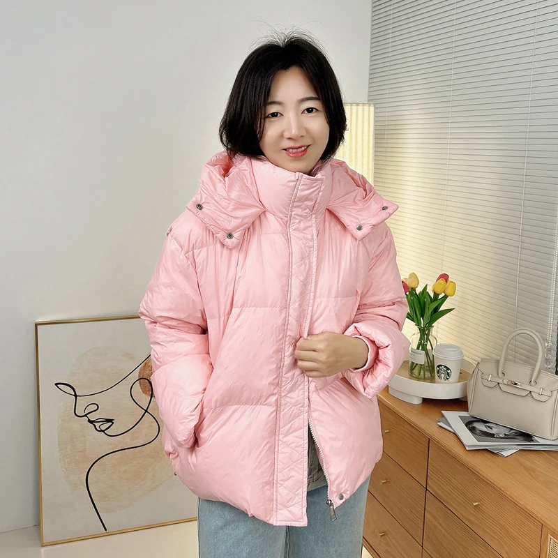 诗想 连帽白鸭绒羽绒服女韩版宽松面包服冬季加厚保暖外套新款