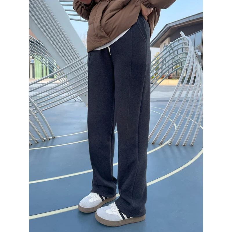诗想垂感休闲裤女简约纯色百搭冬季磨毛保暖抽绳直筒裤