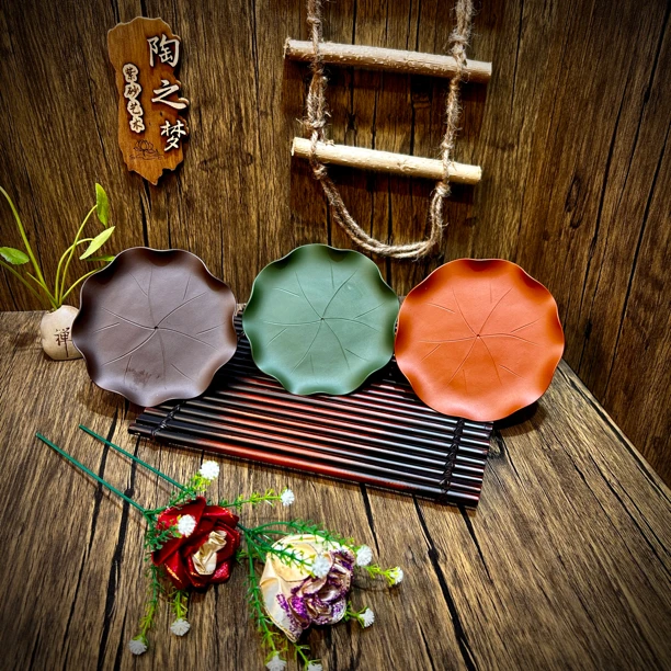 紫砂中号 荷叶杯垫 全手工制作 三色搭配