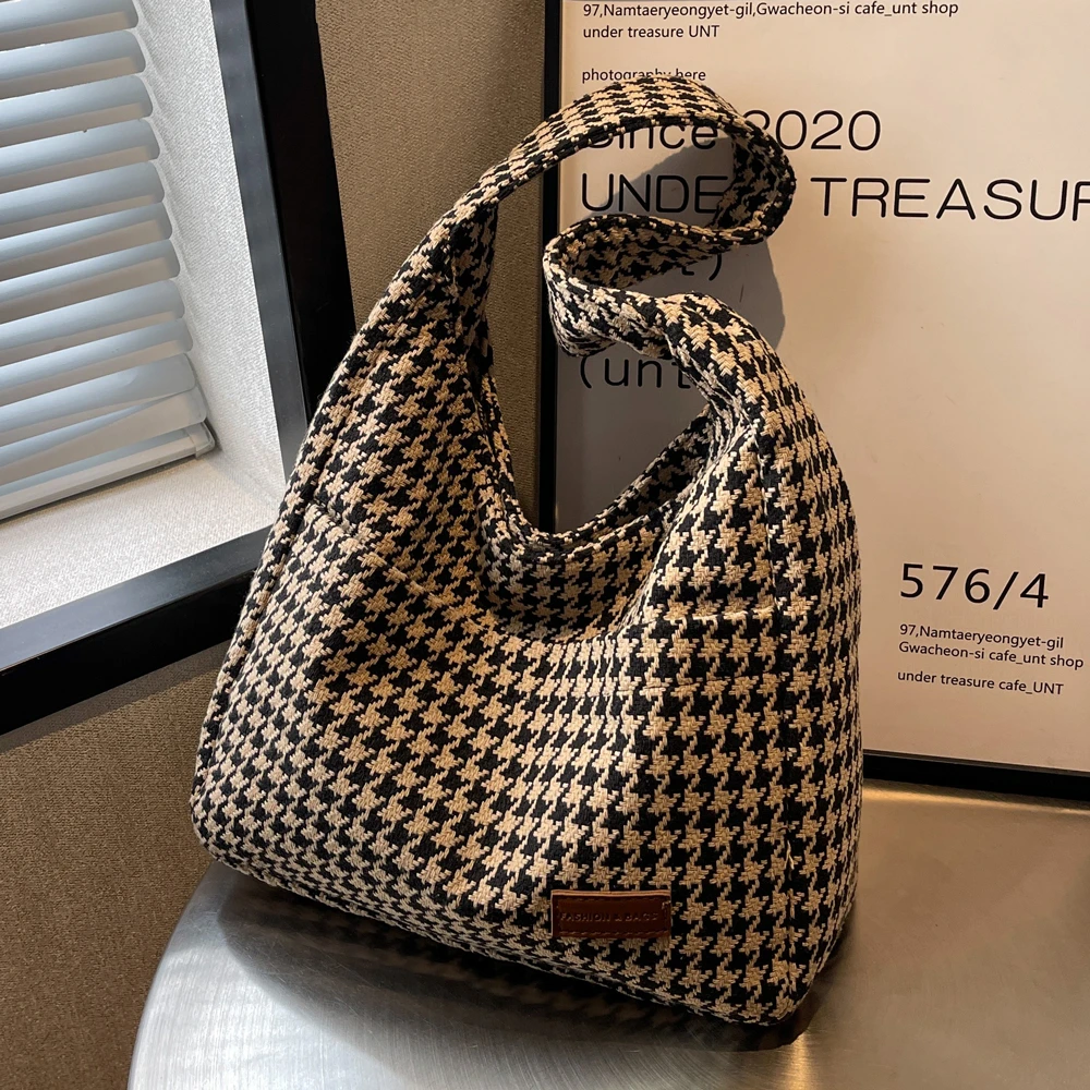 大容量包包女包2024新款时尚秋冬单肩布袋包千鸟格质感通勤托特包