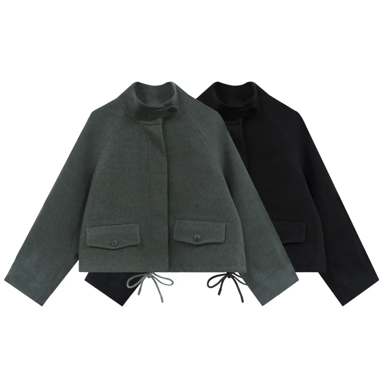 清清【叶落知秋】秋冬立体小翻领+领袢设计毛呢外套DM23097