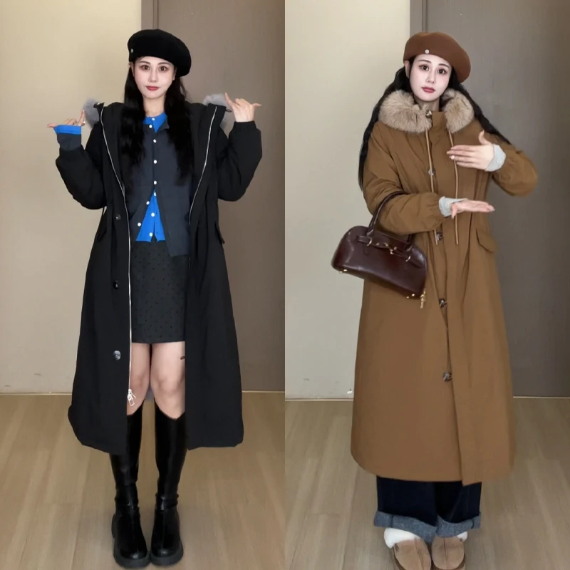 BB【满分心动】冬季连帽同色系毛领防风保暖长款派克外套DM22967