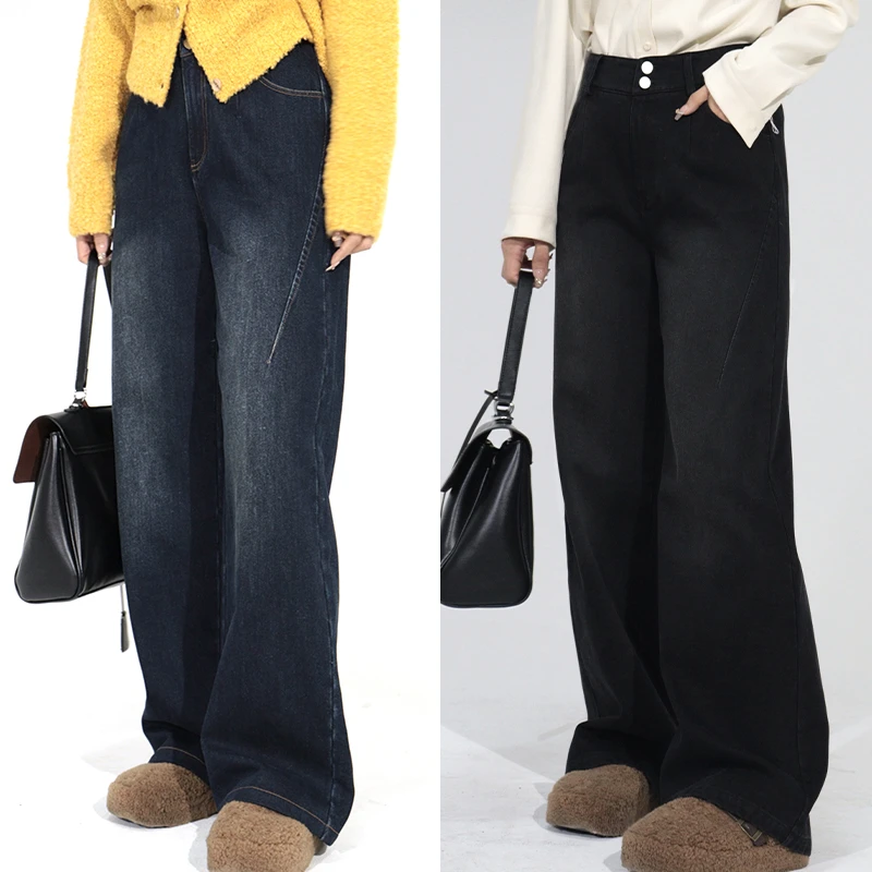 【格调派对】高腰宽松阔腿版型修饰腿型时髦度牛仔弯刀裤DM23260