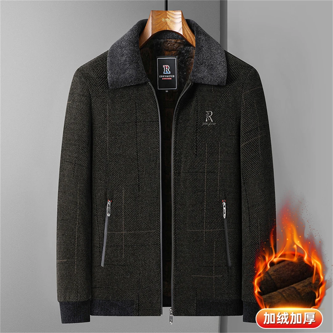 冬季加厚夹克男装棉衣雪尼尔绒翻领外套男士中老年加绒保暖爸爸装