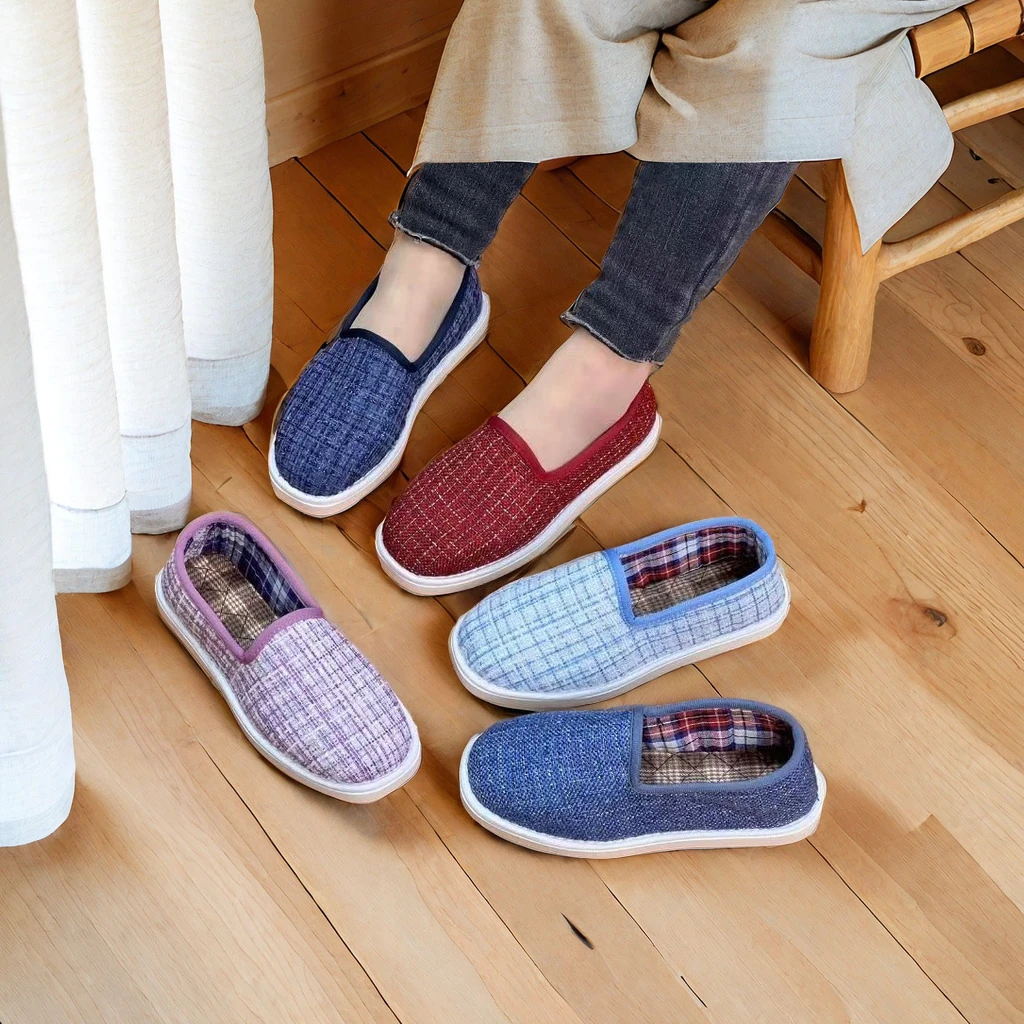 软底手工女士春秋居家男女鞋不累超软休闲防滑耐磨格子一脚蹬单鞋