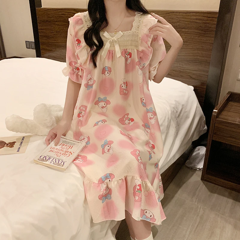 睡裙夏季女款公主风2025新款梭织棉可爱美乐蒂短袖夏天睡衣家居服