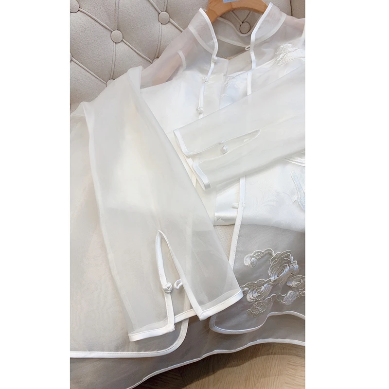 【银松之约】新中式国风重工剌绣防晒衫欧根纱真 丝透视衬衫