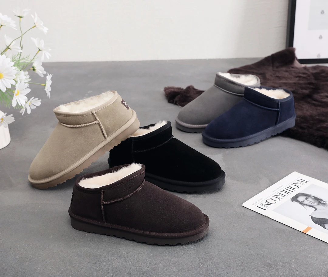 冬季保暖加厚皮毛一体雪地靴男女低帮一脚蹬雪地棉鞋防滑耐磨潮