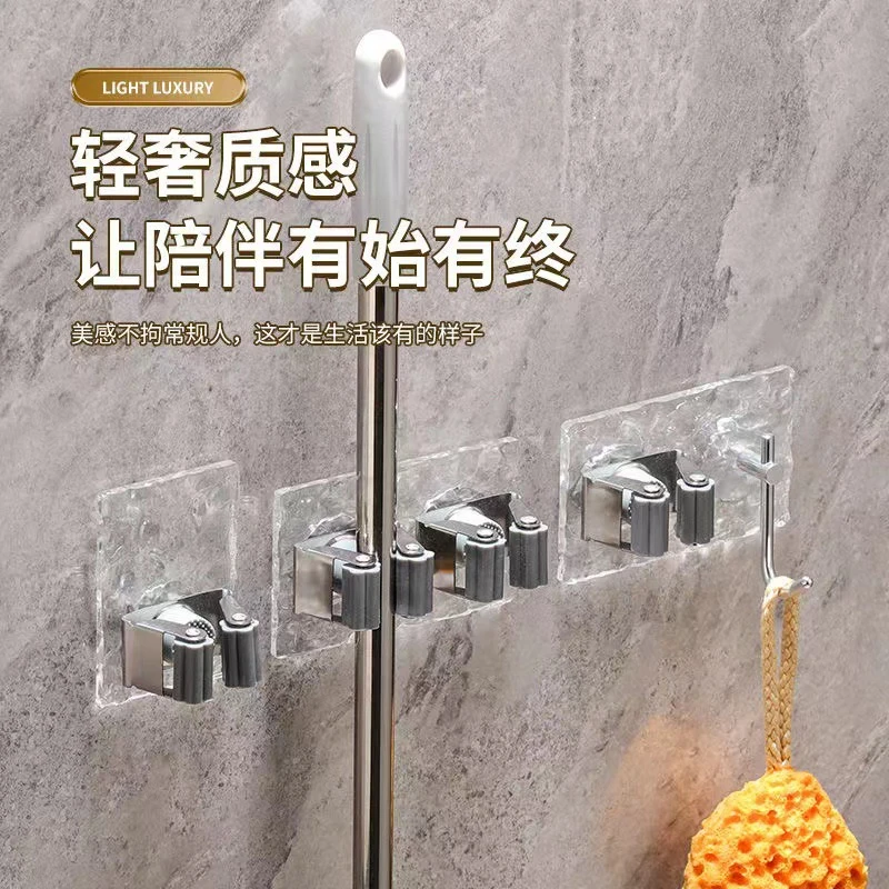 亚克力拖把夹免打孔壁挂拖把架多功能挂钩卫生间墙壁挂强力粘钩夹