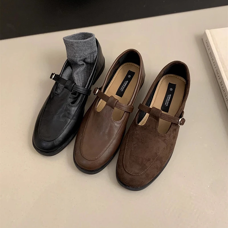 秋冬新款韩版小皮鞋女英伦风法式复古软皮一脚蹬平底玛丽珍单鞋子