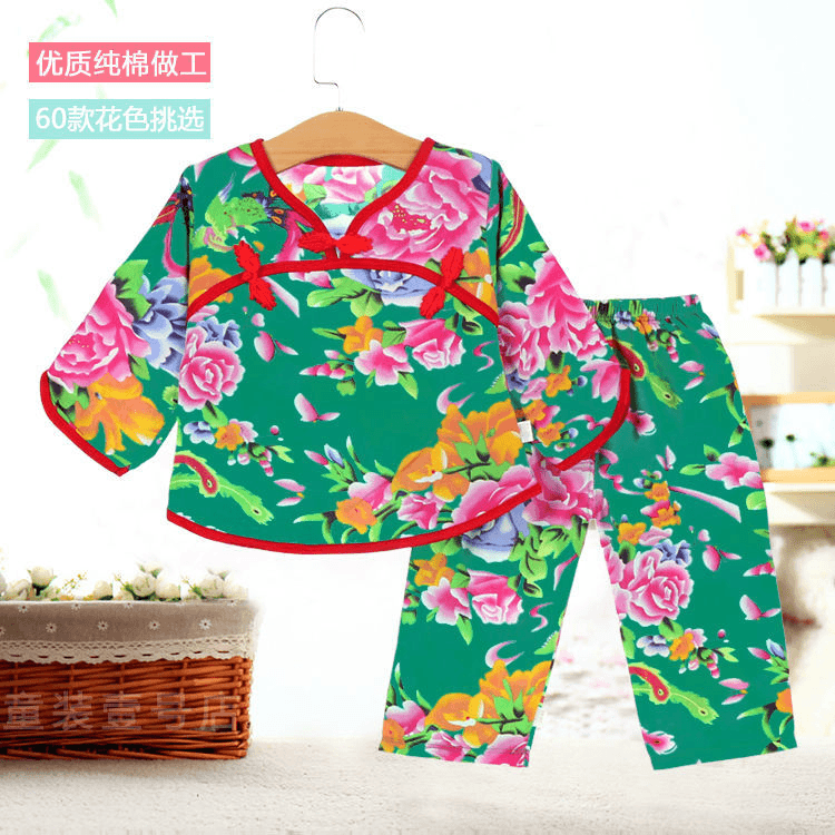 儿童棉绸家居服男童女童装夏季宝宝衣小孩幼儿园套装汉服长袖睡衣