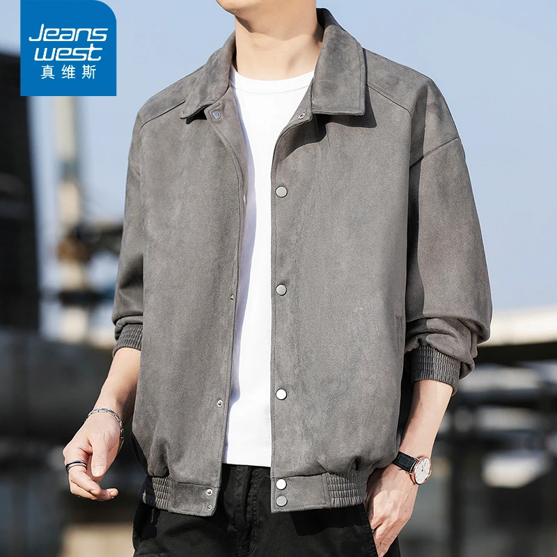 真维斯秋冬新款仿麂皮夹克男士工装百搭潮流翻领飞行外套男款上衣