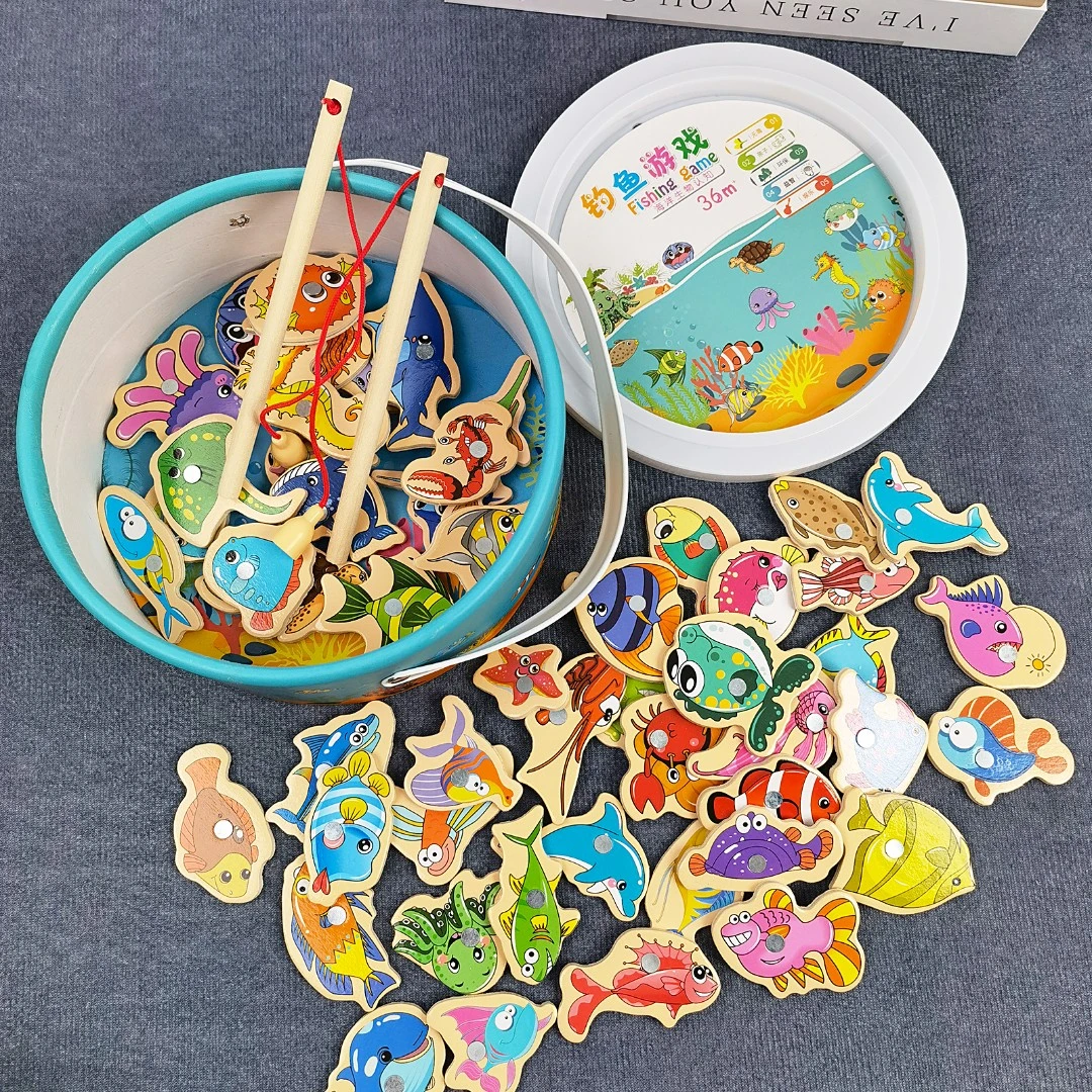 宝宝钓鱼玩具多功能木质磁性钓鱼早教钓鱼玩具可收纳提升专注力