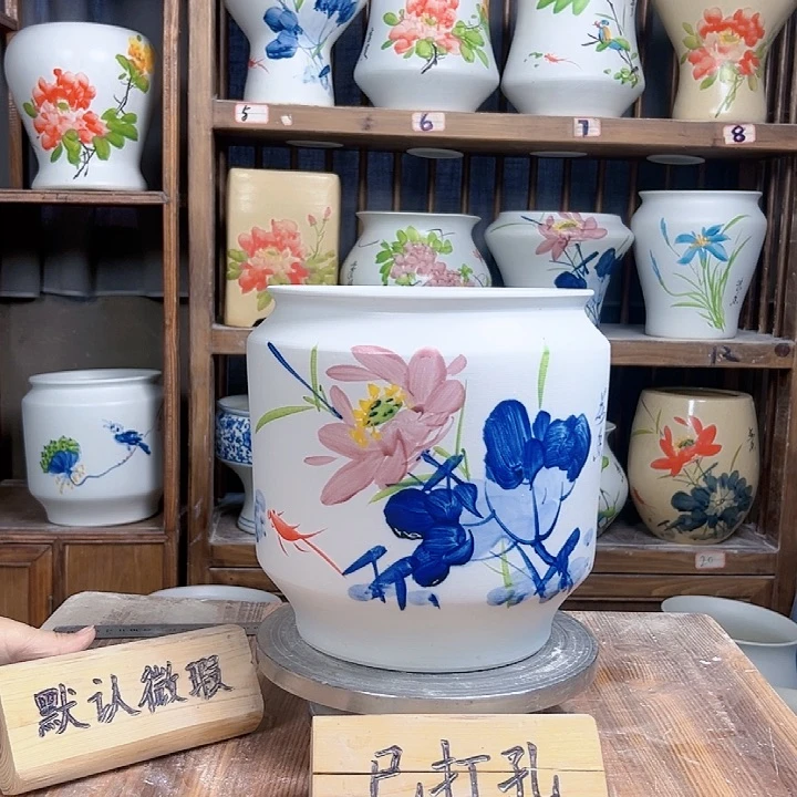 摆件电饭煲青花荷花款新款陶瓷大
