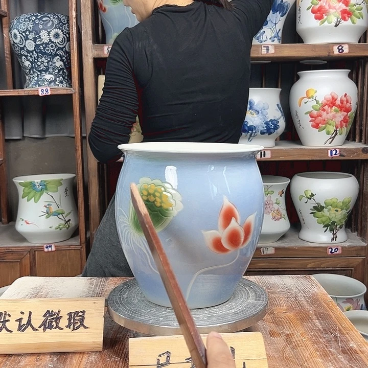摆件圆口雕刻蓝蓝新款陶瓷大