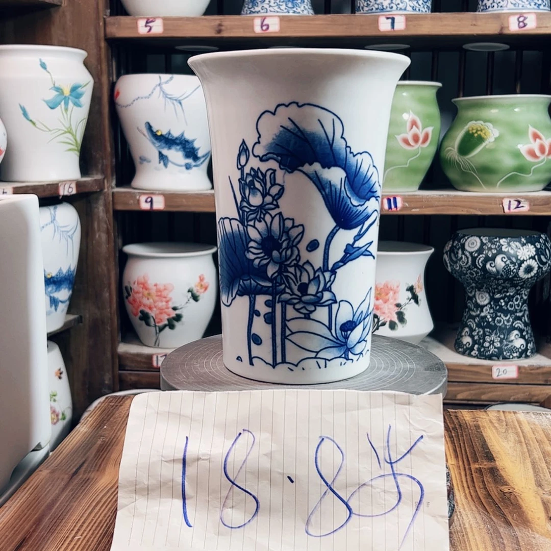 【闪购商品】陶瓷摆件兰花盆荷花青花