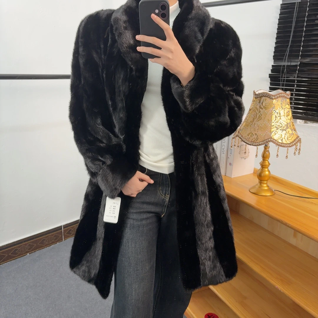 编号A24 肩44 胸106 长95 袖62 中古纯黑顺逆大衣外套