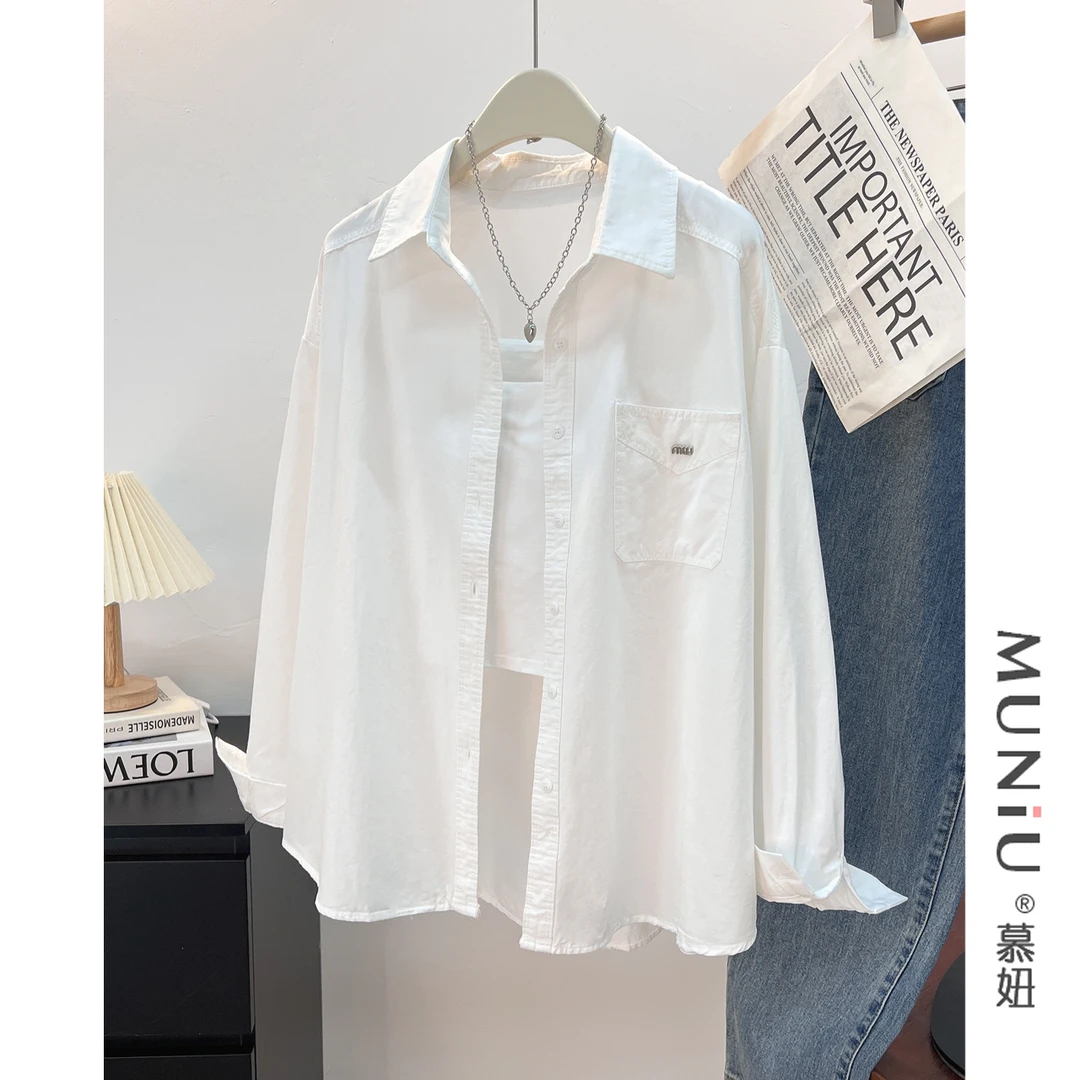 初秋长袖衬衫外套女2024新款时尚韩版宽松休闲百搭衬衣纯棉上衣潮