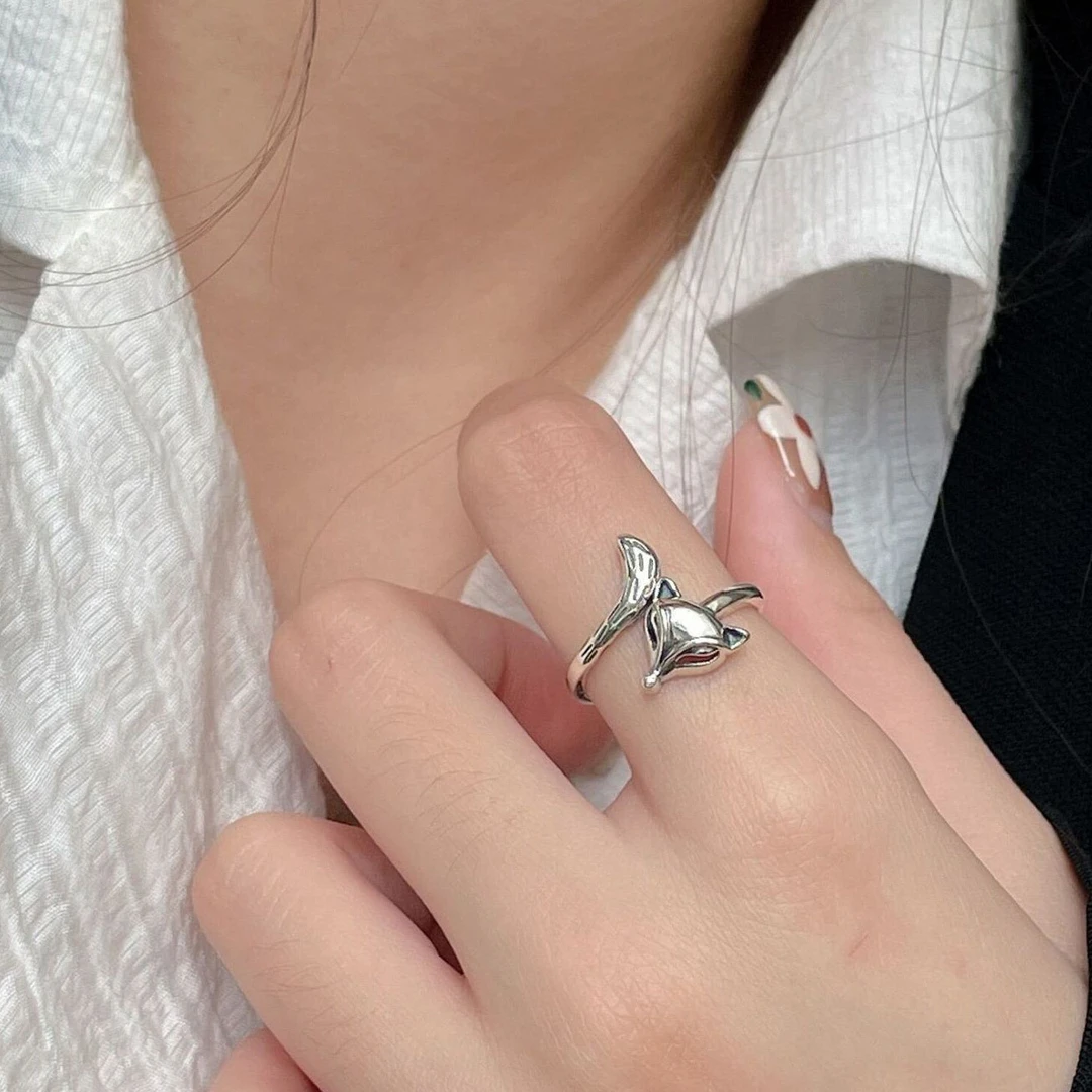 925银戒指 狐狸戒指女韩国复古ins潮轻奢小众百搭高级感指环时尚