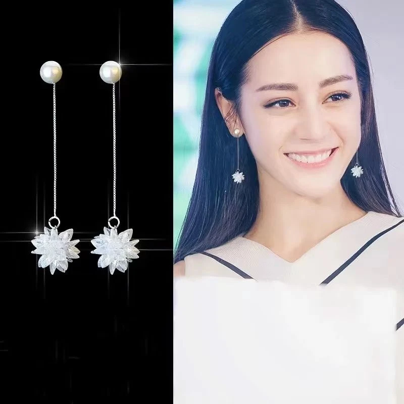 足银耳饰 网红耳环女冰花耳坠韩国气质个性高级感百搭简约甜美款
